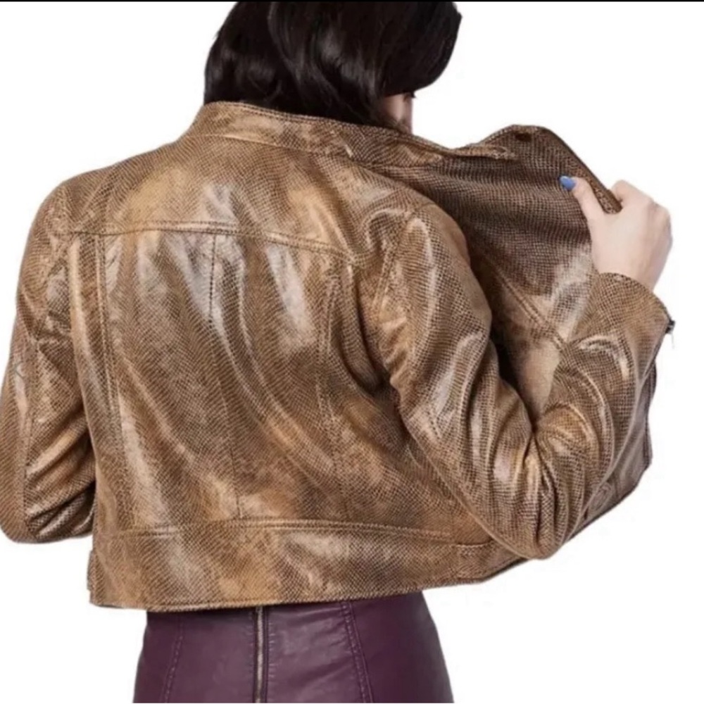 Free People Moto Style Jacket Pretty In Python NWT XL - Picture 2 of 6